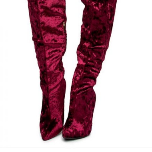 DEDICATE OVER THE KNEE BOOTS / CRUSH VELVET  / BURGUNDY - Picture 3 of 7